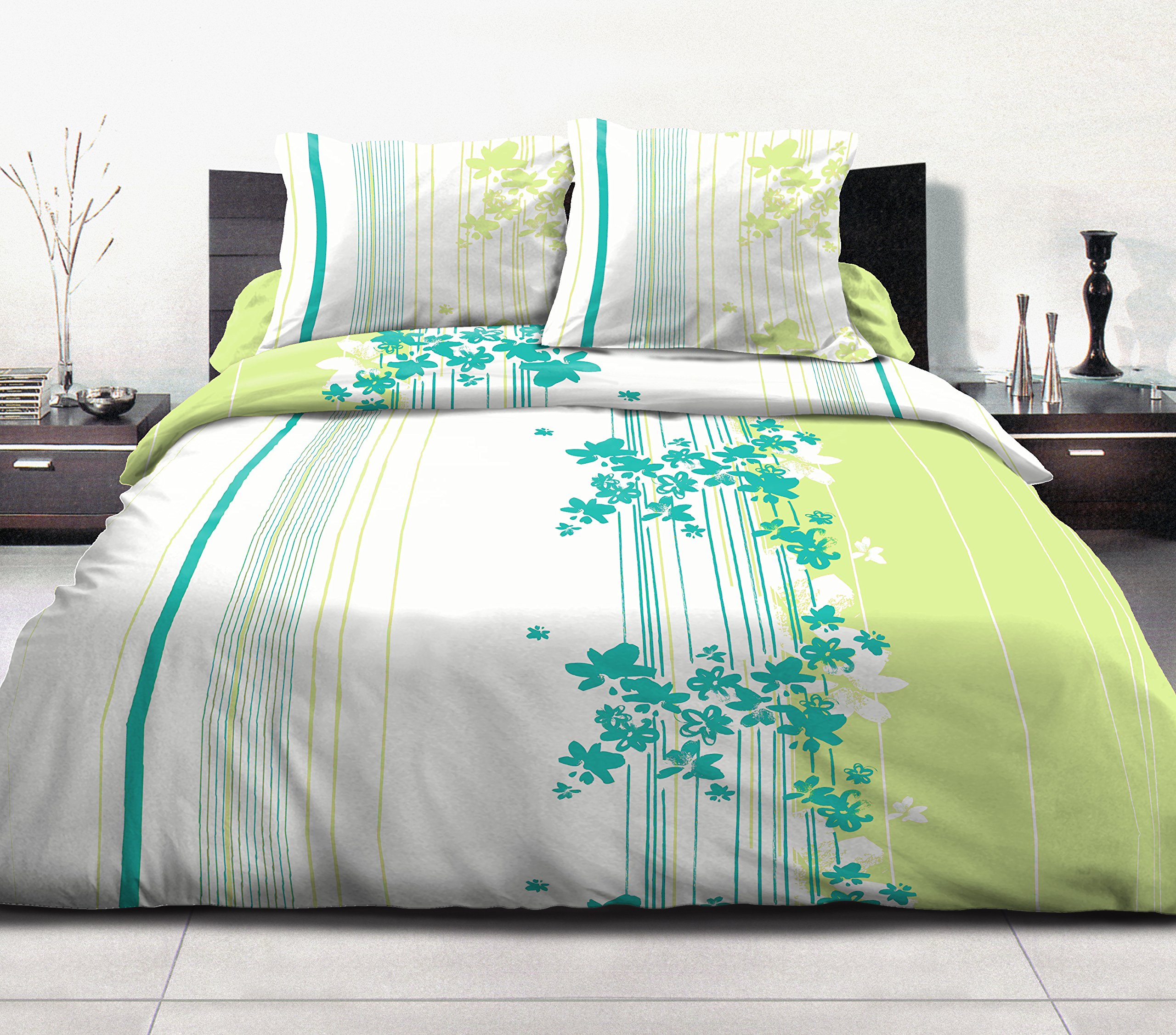 Home Linge Passion Set of 3 Duvet Sets, Cotton, Lime Green, Big