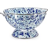 Golden Rabbit Enamelware Large Colander, 5 quart, Ocean | Carbon Steel Core with Porcelain Enamel Finish, Stainless Steel Rim &amp; Handles, Ideal Food Strainer for Fruits &amp; Vegetables