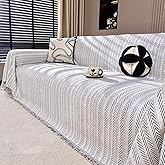 Nobildonna Chenille Couch Cover for Sofa Cover Washable Pet Scratch Couch Covers Tassel Sofa Slipcover for 2 Cushion Couch,Furniture Protector Blanket for Living Room,Beige 71"x118"