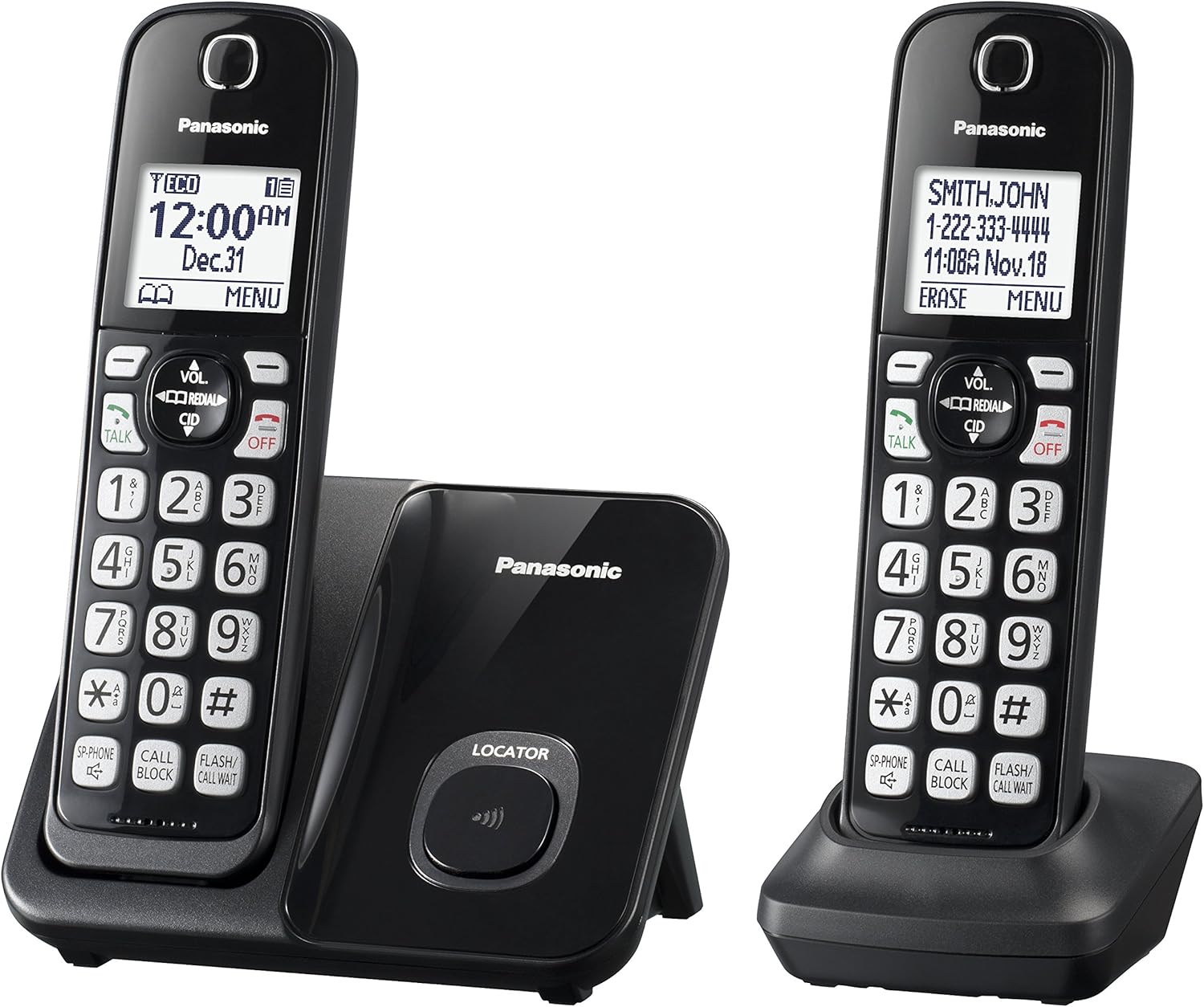 Panasonic Expandable Cordless Phone System with Call Block and High Contrast Displays and Keypads - 1 Cordless Handset - KX-TGD510B (Black): Electronics