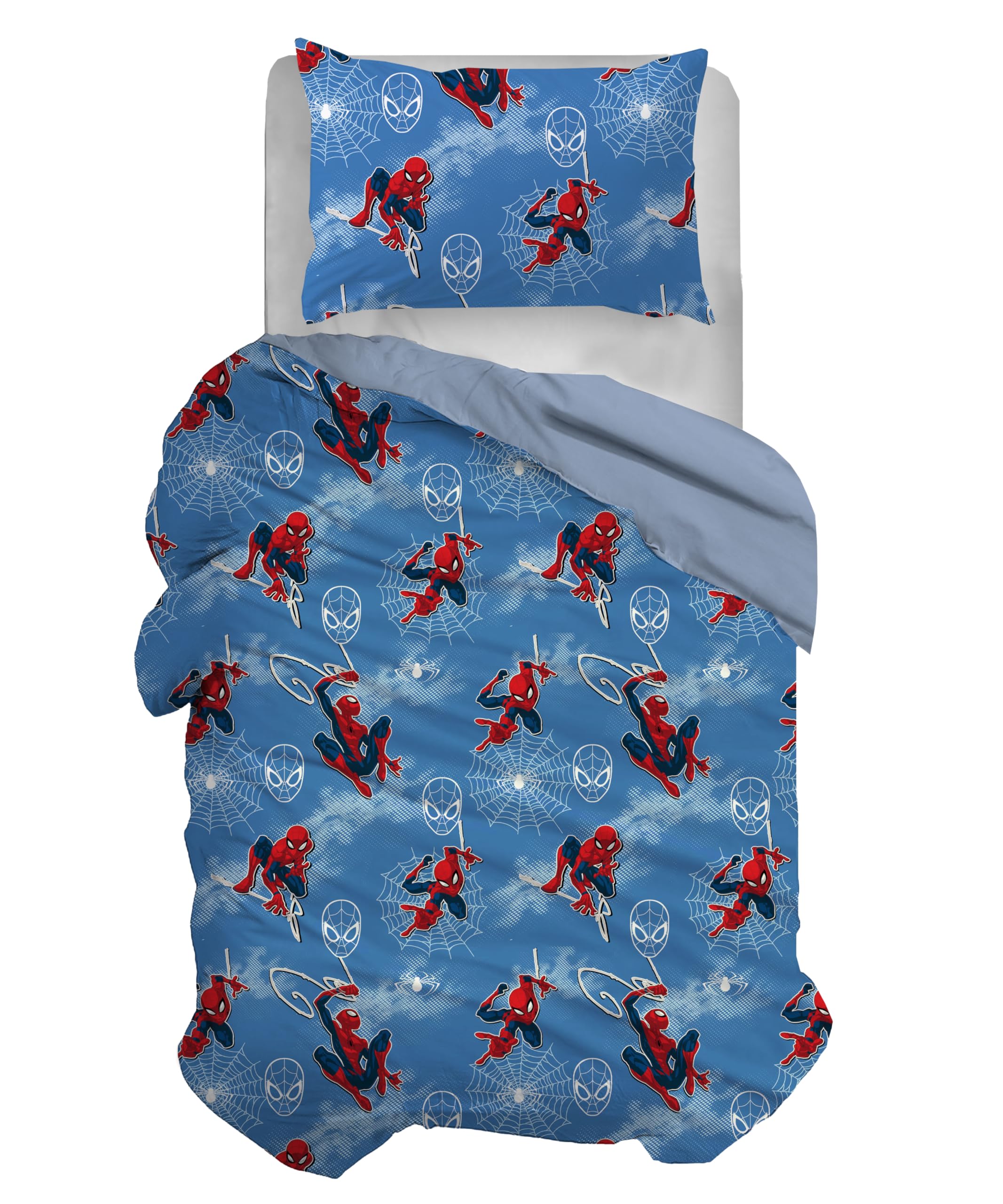 Spiderman, Single Duvet Cover Set, Cotton, Blue, 155 x 200 cm, Pillowcase 50 x 80, Marvel, Disney, 100 Percent Cotton, Official Product
