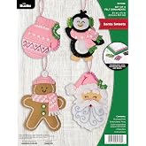 Bucilla Felt Applique 4 Piece Ornament Making Kit, Santa Sweets, Perfect for Holiday DIY Arts and Crafts, 89708E