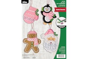 Bucilla Felt Applique 4 Piece Ornament Making Kit, Santa Sweets, Perfect for Holiday DIY Arts and Crafts, 89708E