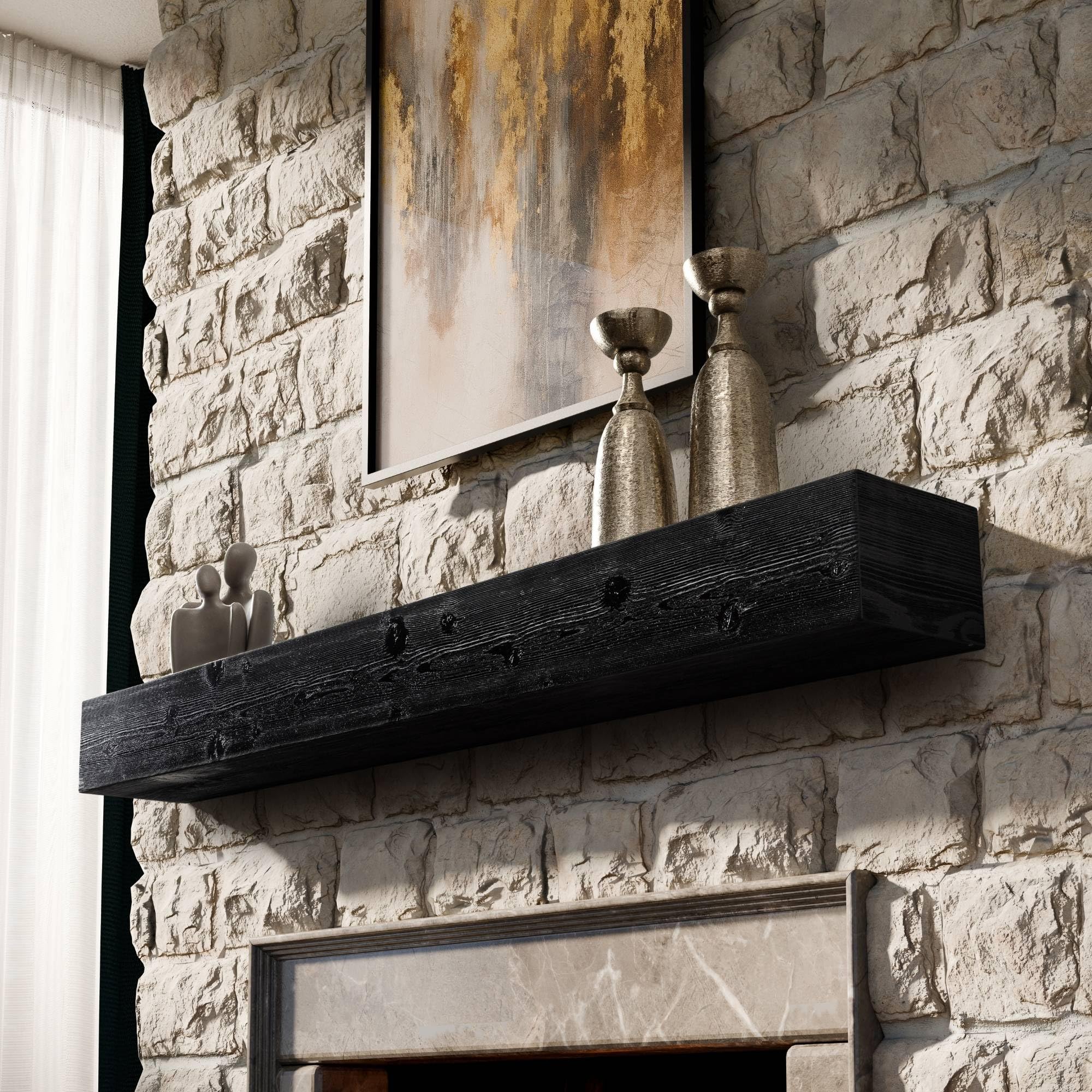 Photo 1 of ** FINAL SALE SOLD AS IS VENTA FINAL VENDIDO TAL CUAL, SIN DEVOLUCIONES**

BoscoMondo Fireplace Mantel, Wall-Mounted 72 inch Floating Shelf for Wall, Tv Shelf, Rustic Shelf - 8x6x72 Intense Black