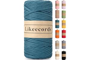 Likeecords 4mm Single Strand Macrame Cord 80m Colored Macrame Rope, Cotton Rope Macrame Yarn, Colorful Cotton Craft Cord Wall Hangings, Plant Hangers, Crafts (Lake Blue)