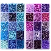 Misdary 30 Colors Glass Seed and Bugle Beads Kit 2 Organizer Boxes Loose Beads for Jewelry Making DIY Crafts Bracelets and Necklaces(Blue and Purple)