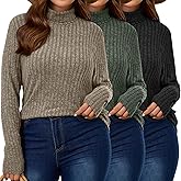 Oakgarden 3 Pack Women's Plus Size Turtleneck Lightweight Sweaters Long Sleeve Pullover Tunic Shirts Fall Casual Knit Tops