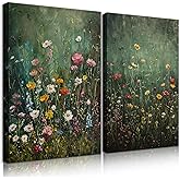 QMWIDKL 2Pcs Colorful Flowers Canvas Wall Art Nature Floral Wall Decor Watercolor Botanical Paintings Modern Flower for Living Room Bedroom Posters Prints Pictures Decor Ready to hang(12x16inch)