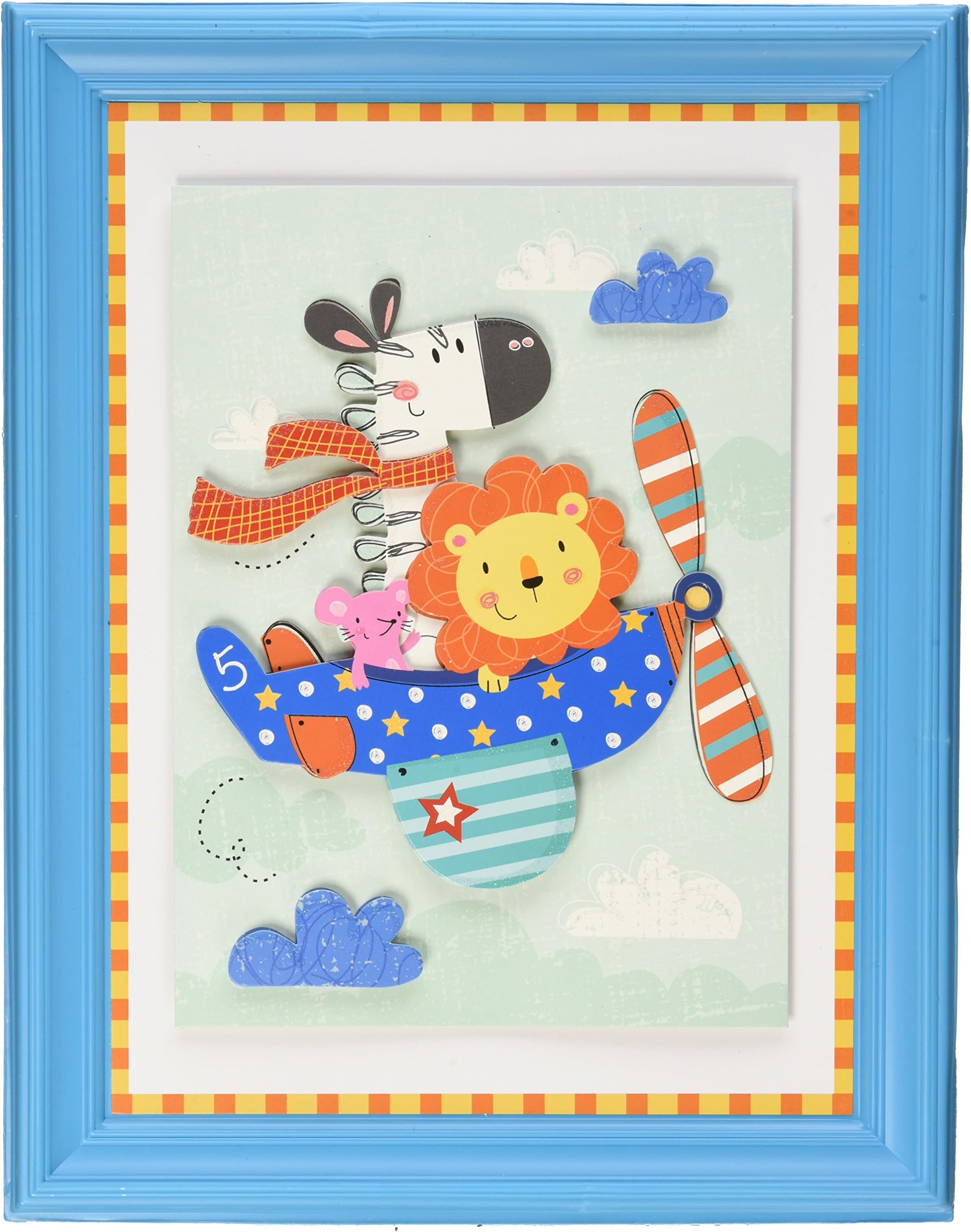 StationeryMonster 3D Cartoon Room Art – Airplane Wall Décor with Blue Frame