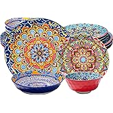 Romatlink 16 Pieces Dinnerware Sets, Service for 4, Plates and Bowls Set, Ceramic Dishes Set for 4, Microwave and Dishwasher Safe, Scratch Resistant, Bohemian Style