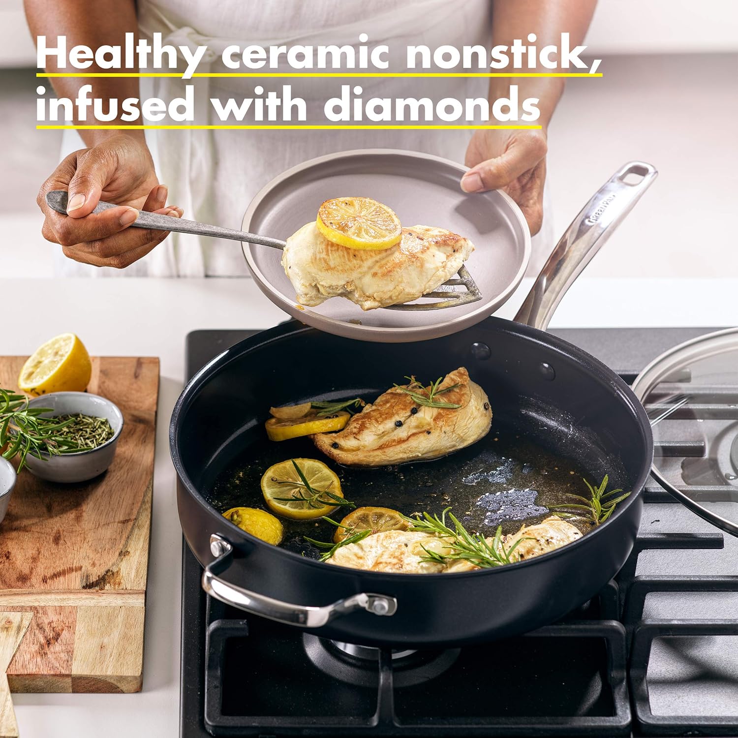 GreenPan Prime Midnight Healthy Ceramic Nonstick, Saute Pan 5QT, Black: Kitchen & Dining