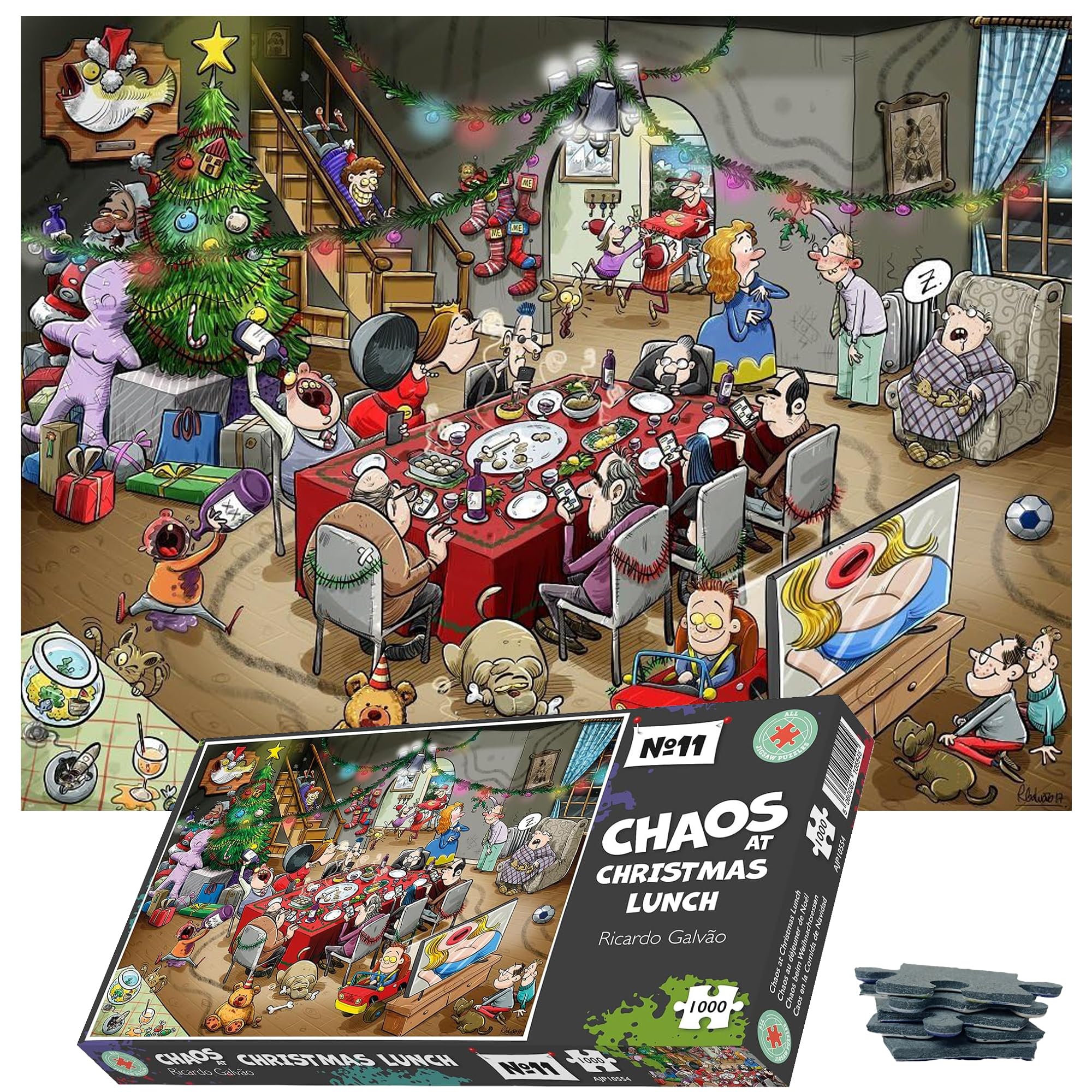 500 Piece Jigsaw Puzzle Chaos At Christmas Lunch With Santa & Helpers Adult and Family Fun — image 1