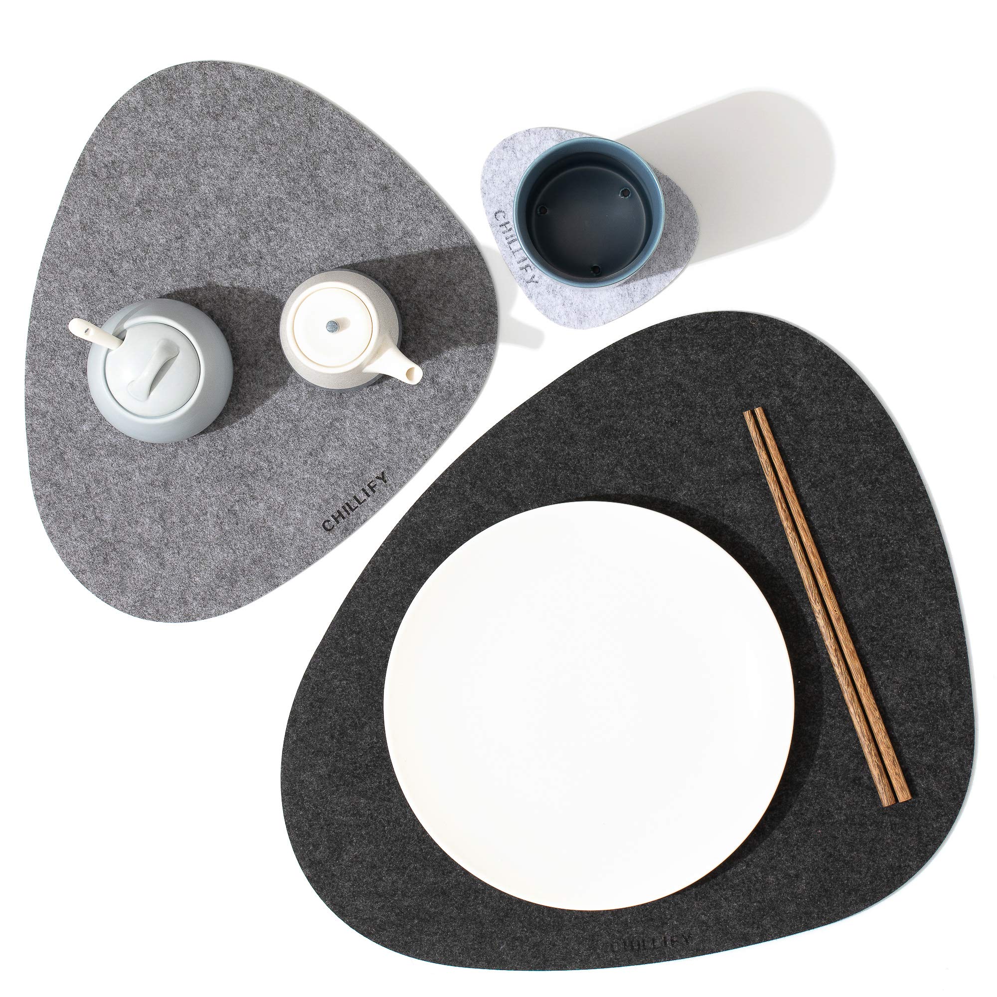 Photo 1 of Chillify Table Coaster Set | Non-Slip, Heat-Resistant, Washable Placemats | Suitable for Garden | Gray Oval | 2x3 Inches (Set of 2)