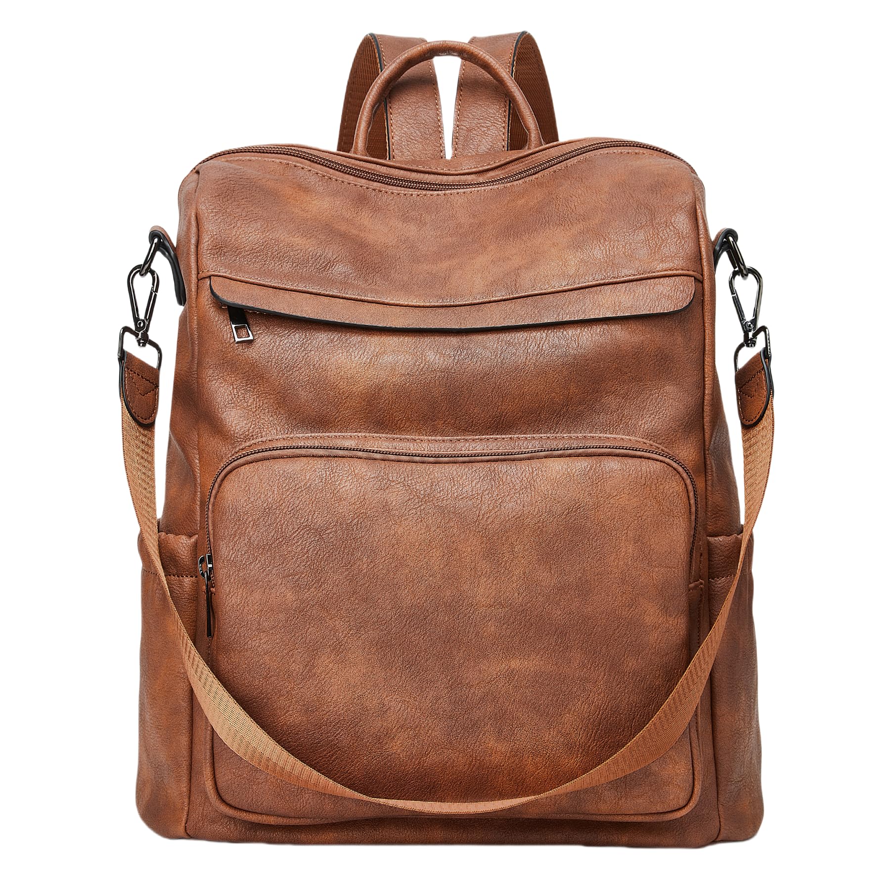 Photo 1 of Botimmy Leather Backpack Purse for Women Work Backpack Large Convertible Back Pack Purse Fashion Shoulder Bags Two Toned Brown