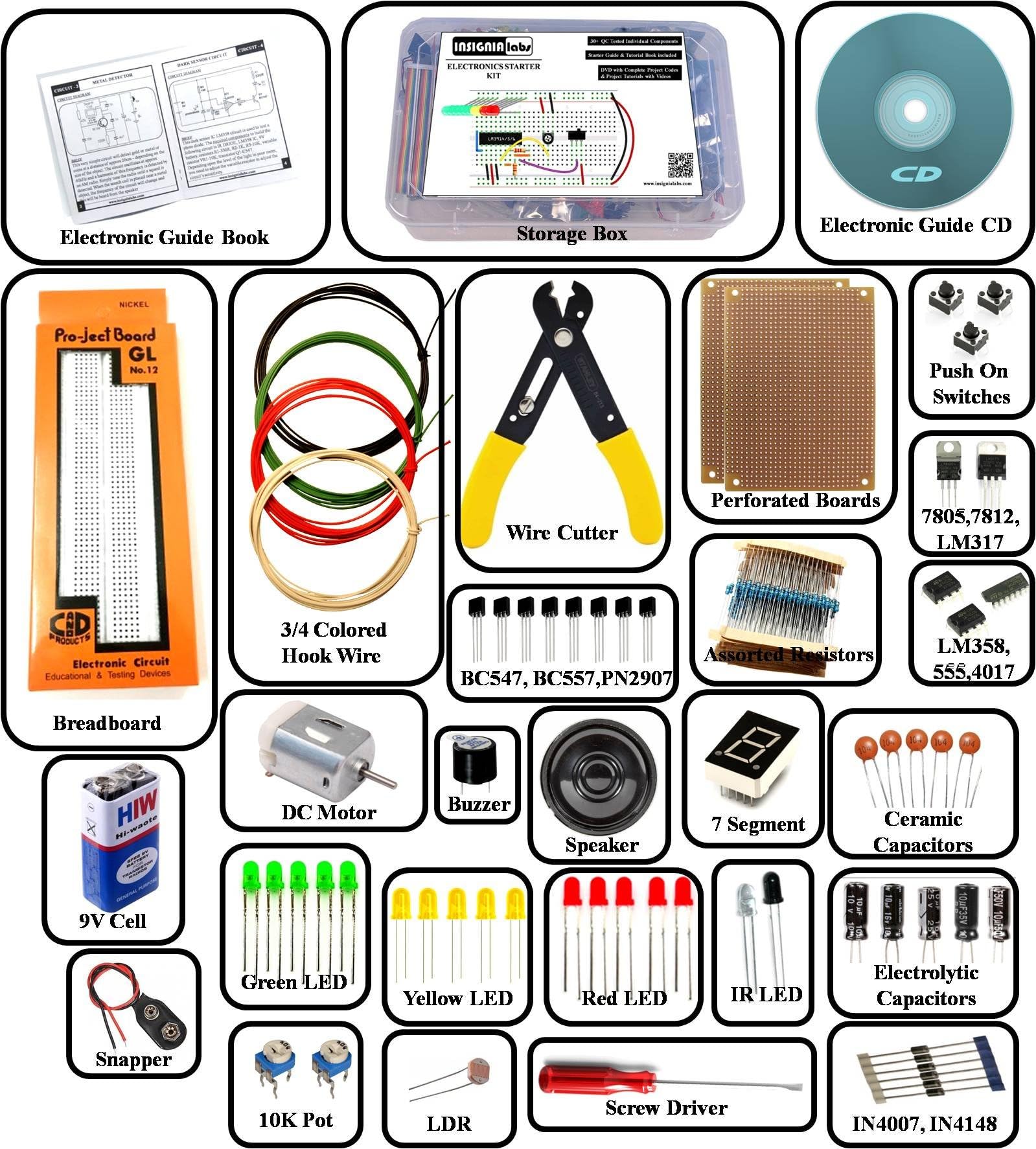 Insignia Labs Electronics Kit/Ultimate DIY Kit (300+ PARTS) (Includes Projects CD & Printed Guide Book)