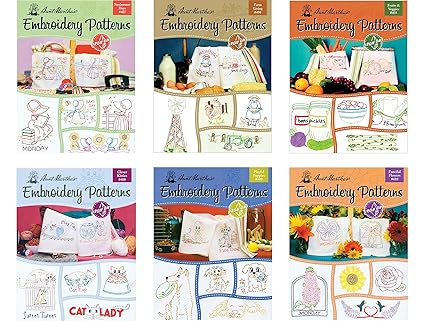 Aunt Marthas Iron-On Embroidery Transfer Pattern Book Bundle