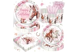 XUELIREN 120PCS Cowgirl Horse Birthday Party Supplies Pink Western Horse Party Decorations for Girls Plates Napkins Party Supplies Serves 20 Guests