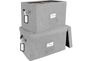 WOODOULOGY Vinyl Record Storage Box Set of 2 - for 7"/45 RPM LPs, Grey Case with Lid Holds up to 160 Albums, CD Crate Play Music Holder, File Folder Cabinet Organizer Case with Handle