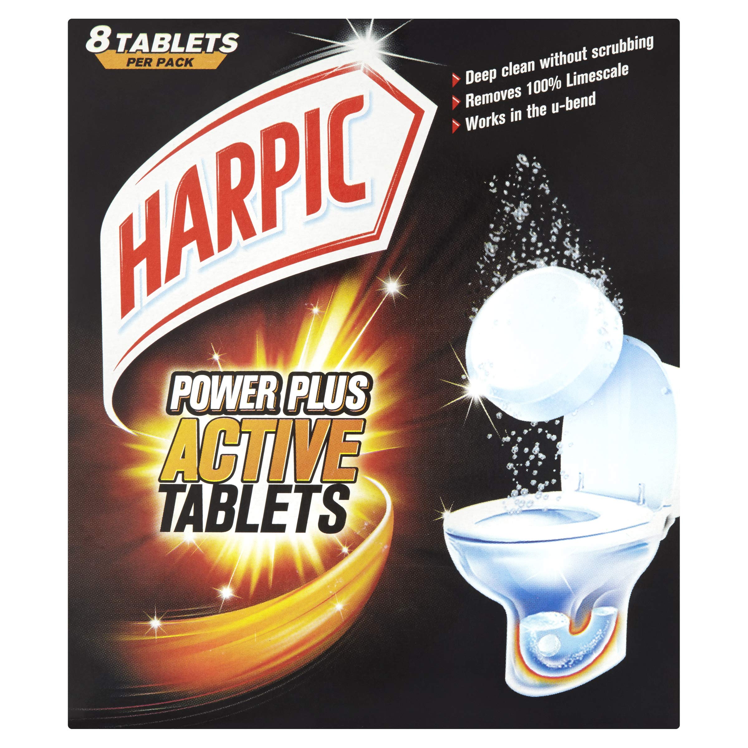Harpic Powerplus Active Tablets, Original Scent, Pack 6 x 8 Tablets, Deep Clean Without Scrubbing, Removes 100% Limescale, Toilet Cleaner