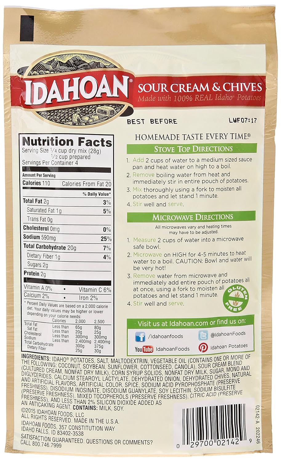 Idahoan Instant Potatoes Nutrition Info Nutrition Pics