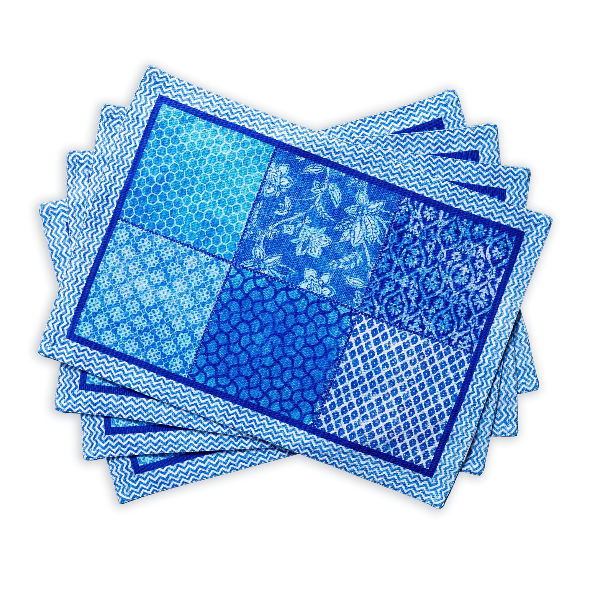 Maison d' Hermine Placemats Set of 4 100% Cotton Washable Reusable Table Mats for Home Kitchen Dining Party Wedding Restaurant Gifts for Mothers Day (Indigo Love, 33 CM x 48 CM)