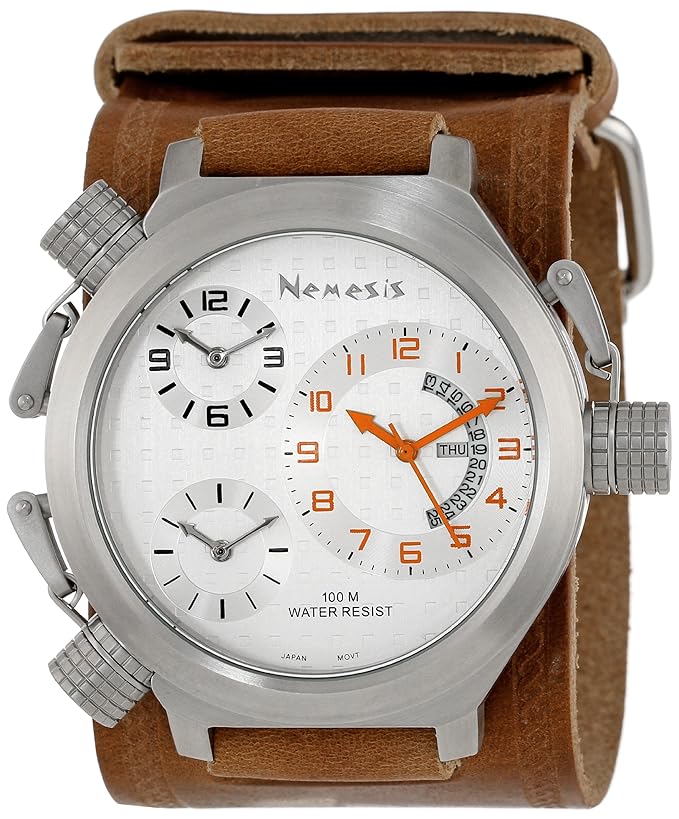 Nemesis Men's BIN080S Signature 3TimeZone Silver Brown