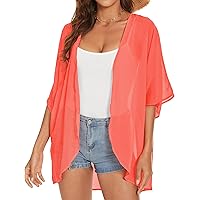 Finoceans Women's Floral Kimono Cardigan – Chiffon Beach Cover Up, Loose Fit, Sizes S-XXXL