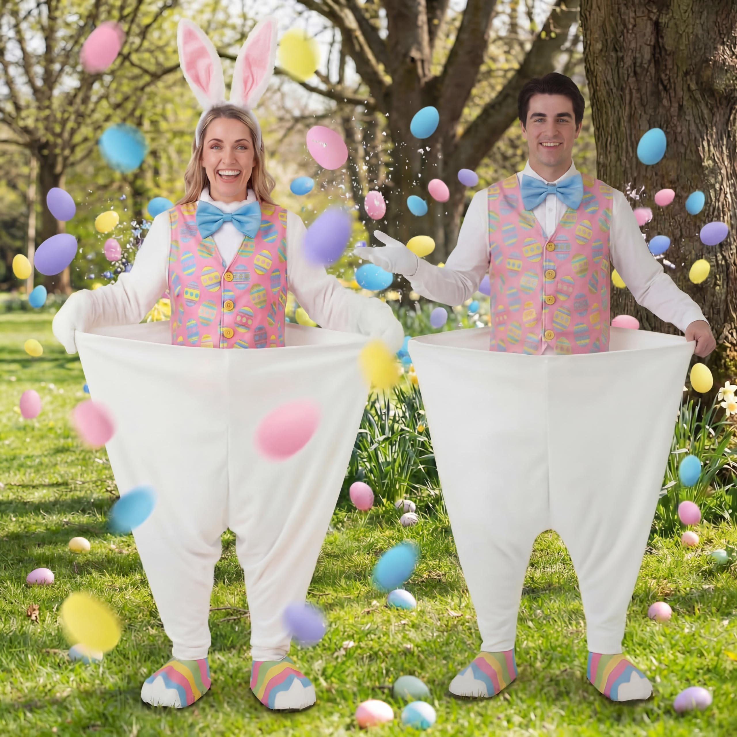 Photo 1 of Teyva Daily 23 Pcs Granny Pants Yard Game Set, 2 Oversized Pants with 20 Pastel Eggs and Bunny Headband Tossing Game for Family Reunion Backyard Lawn Carnival Party Gatherings