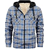TMYAH Men's Winter Fleece Warm Thick Plaid Jackets Heavyweight Cotton Hoodies Flannel Hooded Shirt Jacket