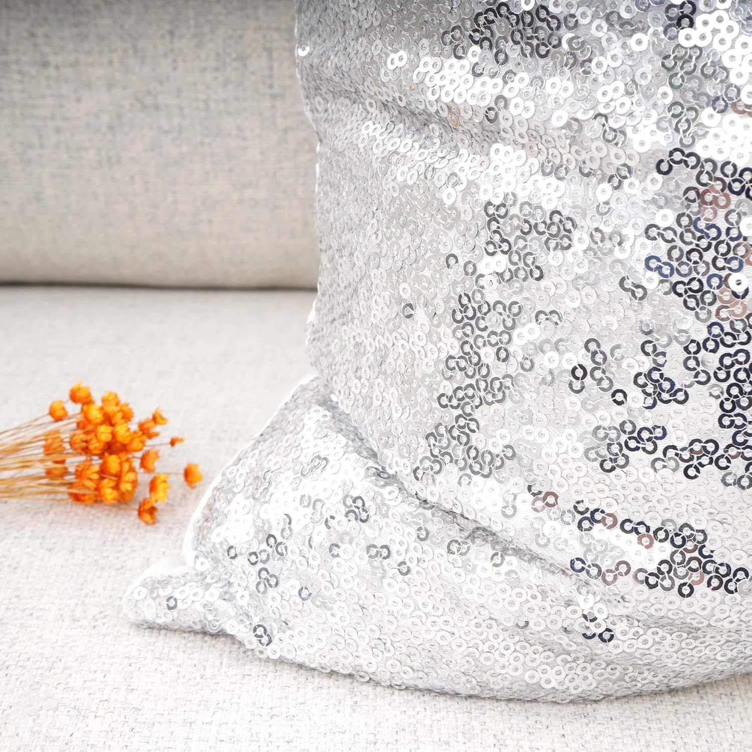 YOUR SMILE Pack of 2, New Luxury Series Silver Decorative Glitzy Sequin & Comfy Satin Solid Throw Pillow Cover Cushion Case for Wedding/Christmas,18" x 18": Home & Kitchen