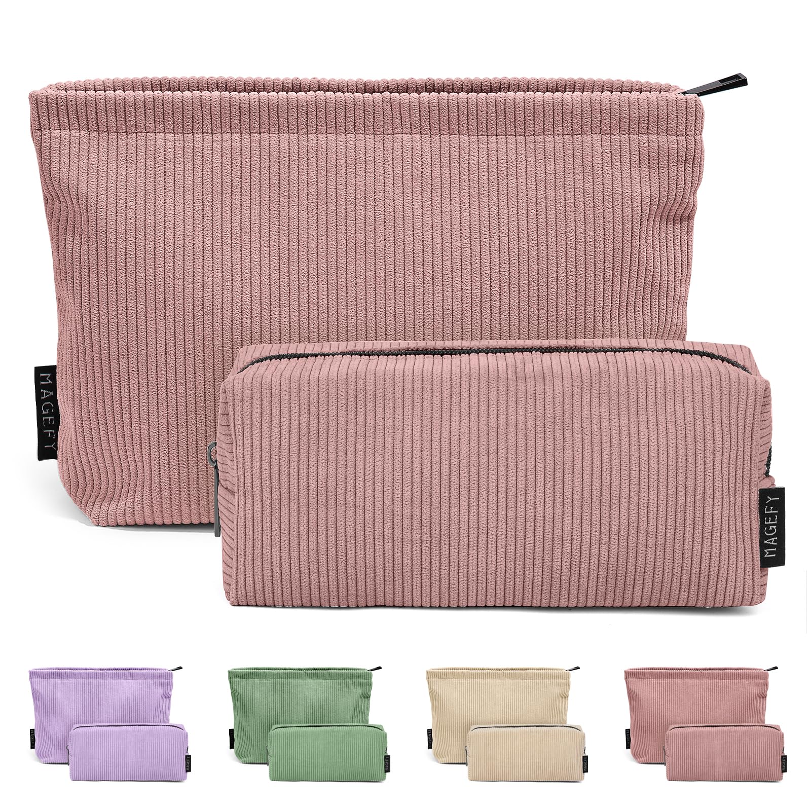 Small Makeup Bag MAGEFY 2 Pcs Corduroy Cosmetic Bag Travel Make up Bag for Women Portable Versatile Makeup Bag Zipper Makeup Pouch for Purse(Pink)