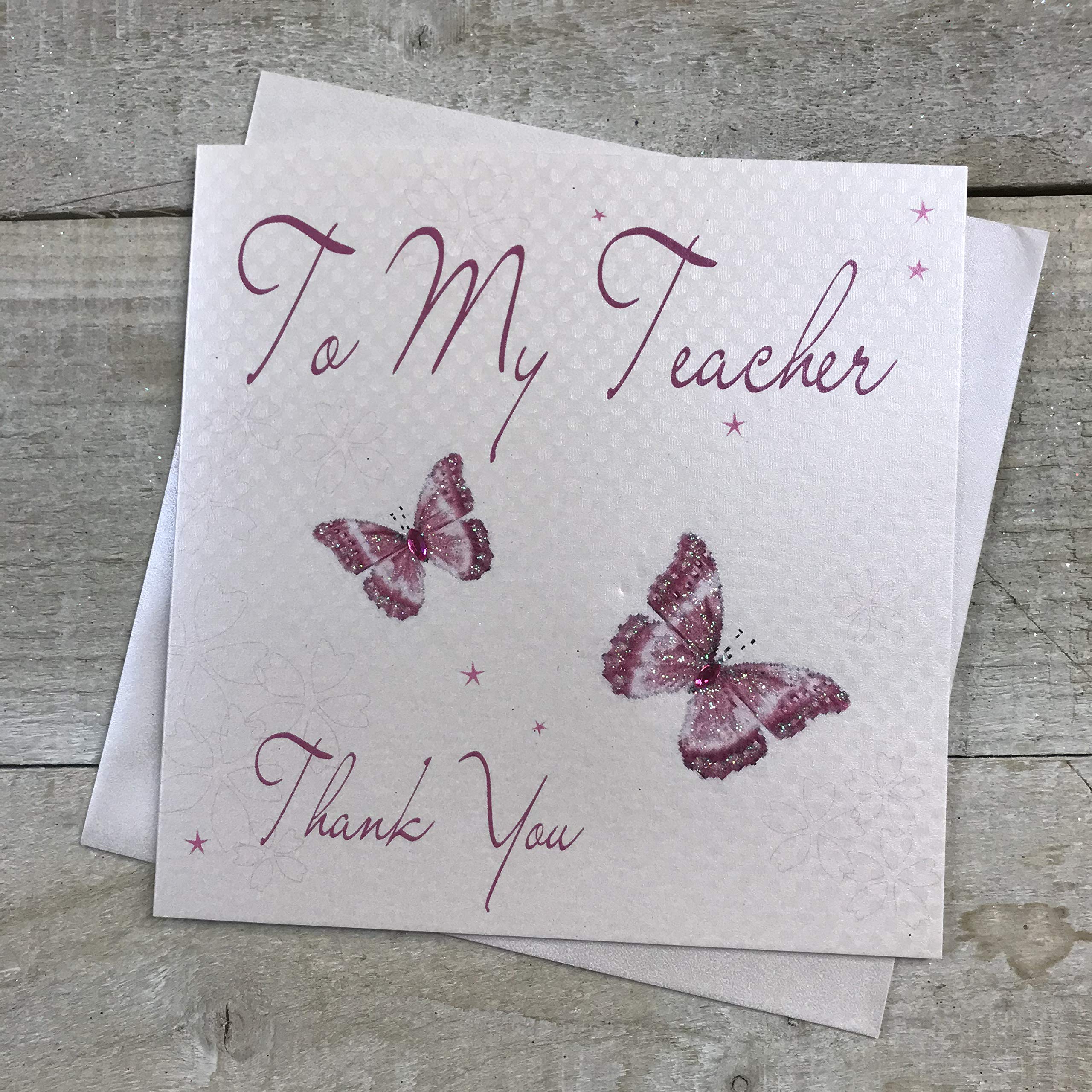 White Cotton Cards To My Teacher Thank You Butterflies, Card, WB180
