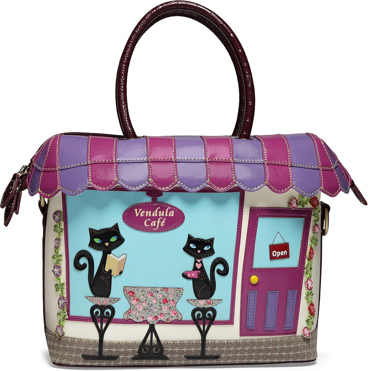 Vendula London Women Designer Handbag Cafe Faux Leather Shoulder Grab Bag with a Long Strap