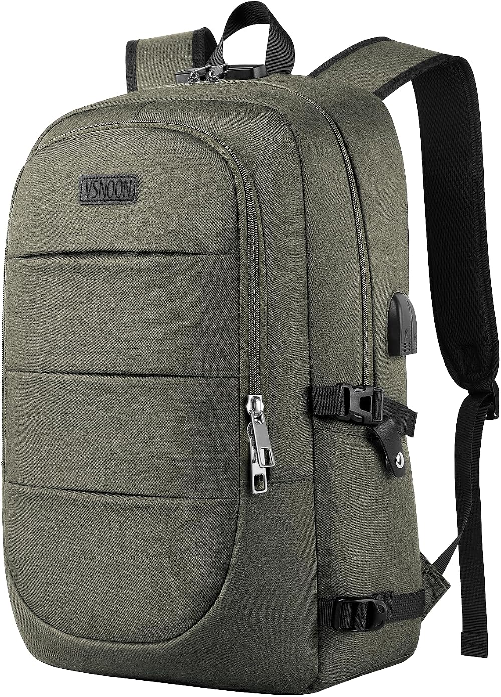 VSNOON Anti-Theft Laptop Backpack 15.6-17.3 inch USB Lock Water Resistant Green
