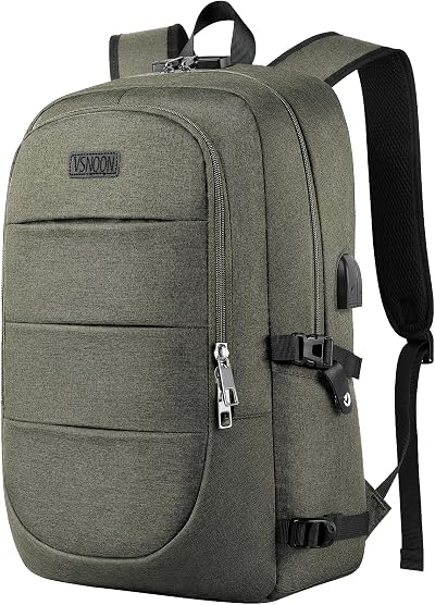 VSNOON Anti-Theft Laptop Backpack 15.6-17.3 inch USB Lock Water Resistant Green