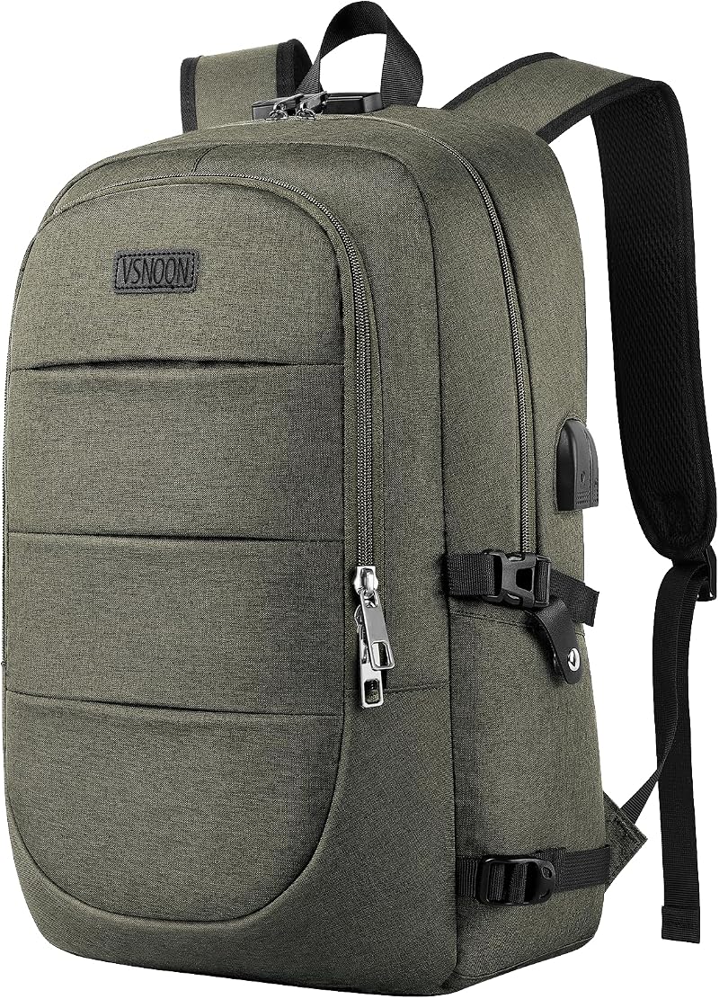 VSNOON Anti-Theft Laptop Backpack 15.6-17.3 inch USB Lock Water Resistant Green