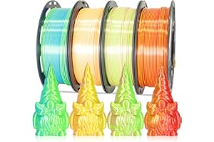 MIKA3D 3D Printer Dual Color Filament Bundle, 2 Color in 1 Coextrusion Shiny PLA 4 Spools Pack, Silk Red/Gold, Silk Pink/Green, Silk Green/Blue, Silk Yellow/Pink, 1.75mm PLA Filament 250g X 4 Spools