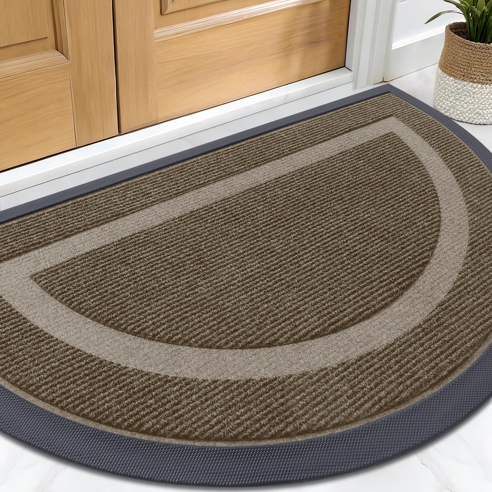 Photo 1 of OLANLY Half Circle Door Mat Indoor Outdoor Entrance Welcome, Waterproof All-Season, All-Weather Doormat, Sturdy Natural Rubber, Low Profile, Easy Clean Patio Porch Entryway Mat, 29.5x17, Brown