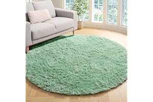 ONASAR Sage Green Round Area Rug 4ft, Soft Bedroom Circle Rugs for Kids Girls Teen Room, Cute Furry Plush Shaggy Carpet for Baby Nursery Living Room Playroom Home Decor Princess Castle