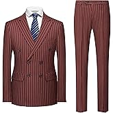 MOGU Mens Double Breasted Pinstripe Suit 2 Piece Slim Fit Tuxedo Formal Jacket and Pants for Business Wedding Prom