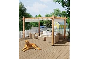 GarveeLife 10 x 13 ft Wood-Grain Aluminum Pergola Outdoor Pergola with Retractable Canopy Sun Shade Shelter for Garden Patio Backyard Deck - Beige