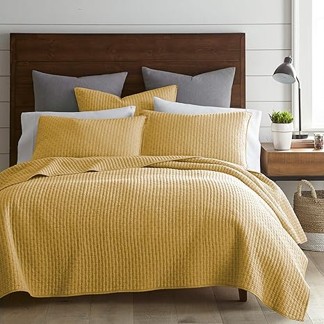 Amazon Com Levtex Home Cross Stitch Quilt Set 100 Cotton Twin Quilt 68x86in 1 Standard Shams 26x20in Yellow Home Kitchen