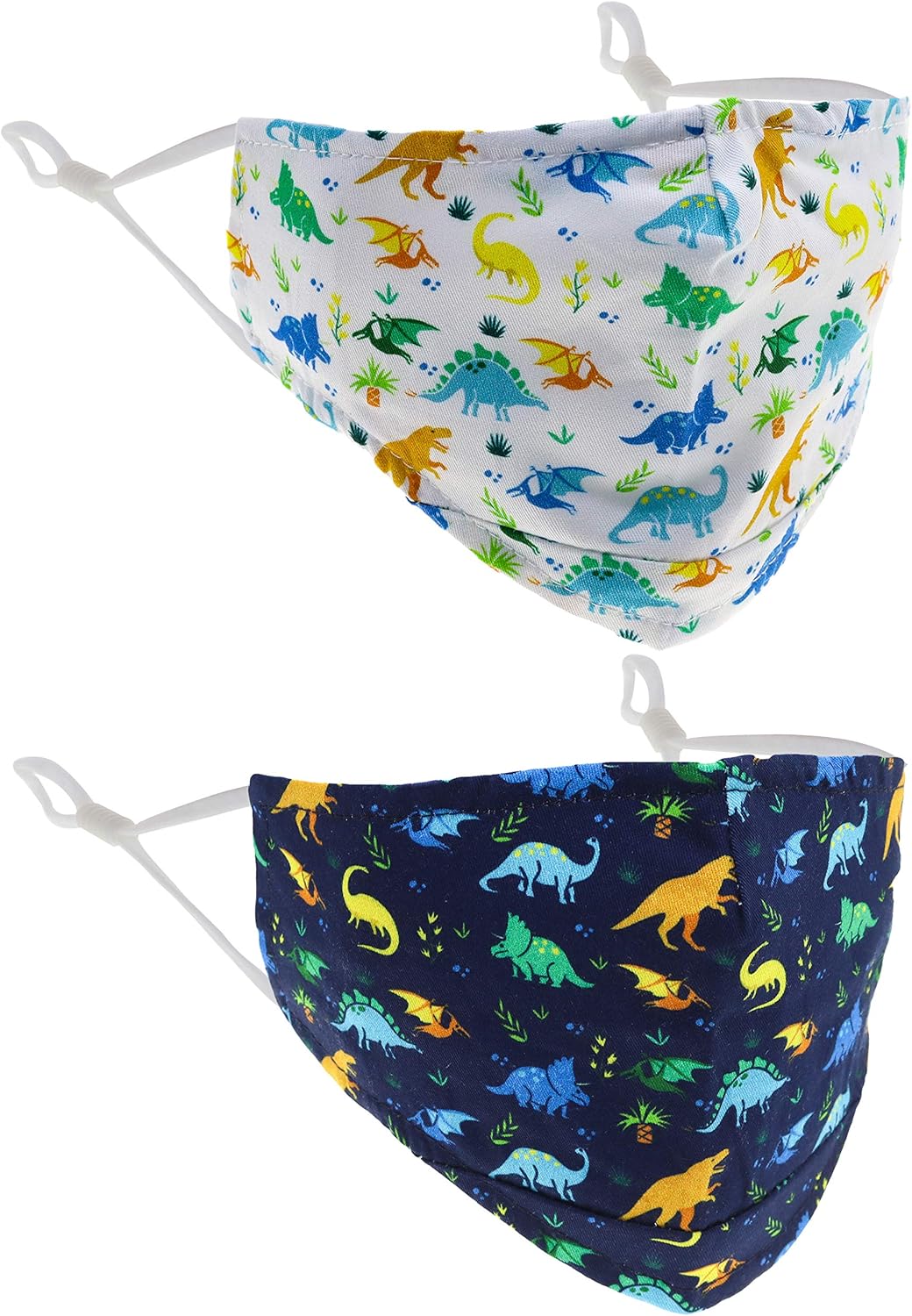 2 PCS Cotton Dinosaur Masks for Children, Kids Face Mask with Filter Pocket, Boys Reusable Cloth Washable Breathable Cover for Kids, Childrens Size: Clothing