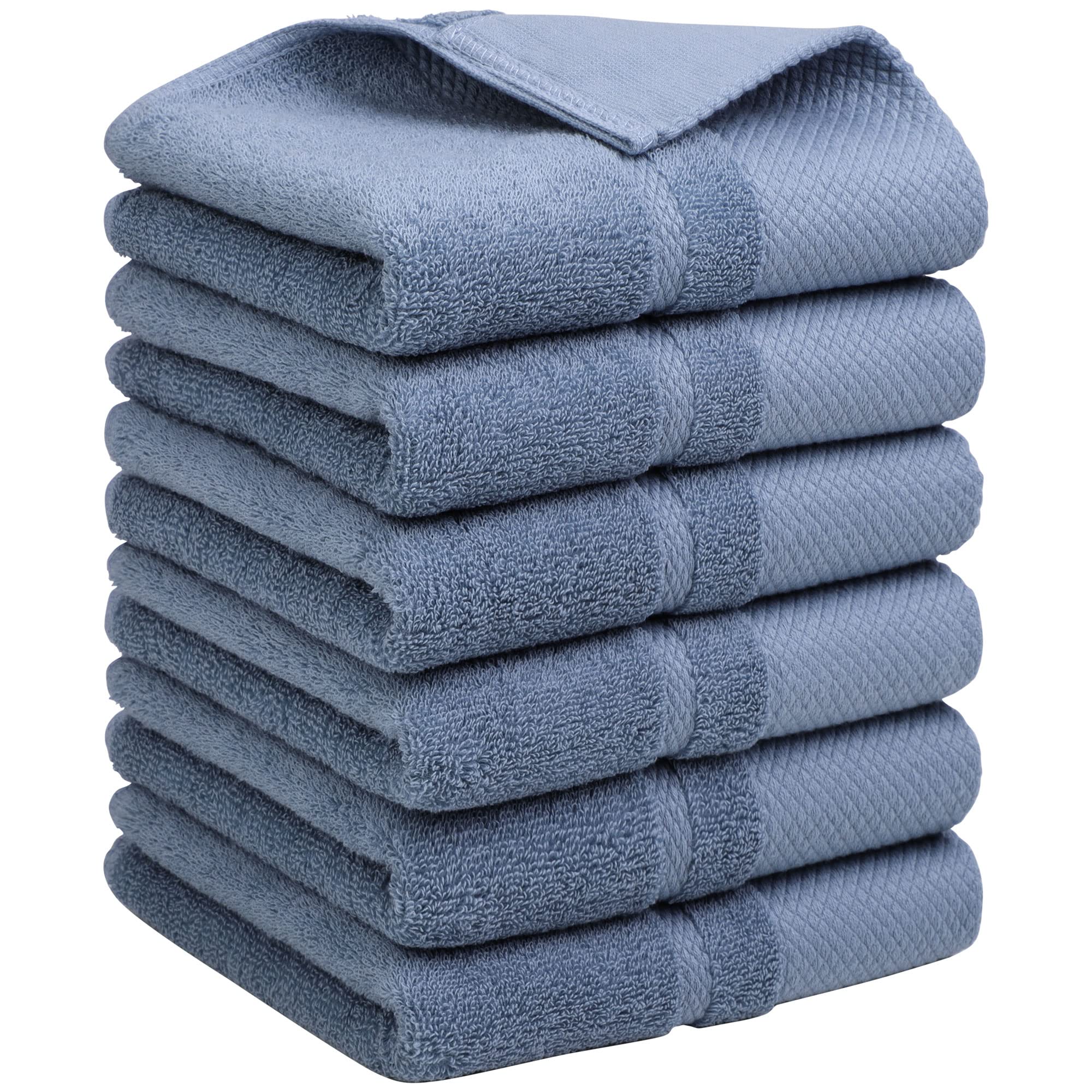 PiccoCasa Hand Towels for Bathroom Set of 6, 100% Combed Cotton 600 GSM Face Towels, 34 x 74cm Bathroom Towels Highly Absorbent for Kitchen - Hotel & Spa Quality Hand Towel Set Steel Blue