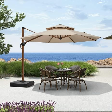 Purple Leaf 11 Feet Double Top Deluxe Wood Pattern Patio Umbrella Offset Hanging Umbrella Cantilever Umbrella Outdoor Market Umbrella Garden Umbrella Beige Amazon In Garden Outdoors