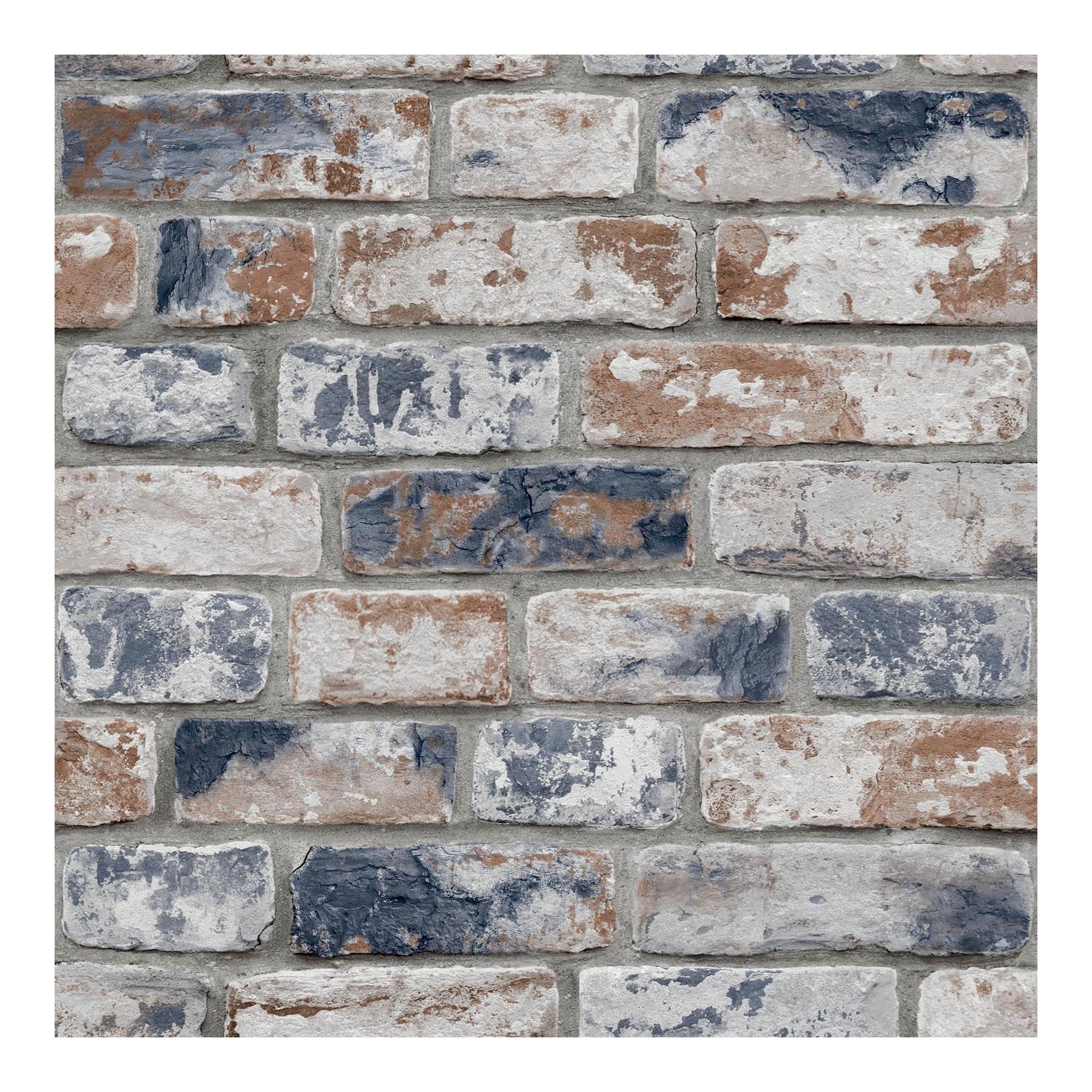 Fresco Navy/Red Industrial Distressed Brick Wallpaper | Navy/Red Brick Wallcovering | Eco-Friendly Wallpaper