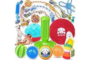KIPRITII 25 Pack Various Puppy Dog Toys for Teething, Entertainment & Interaction, Puppy Chew Toys Pack with Rope Toy, Treat Balls and Dog Squeaky Toys for Puppies & Small Dogs