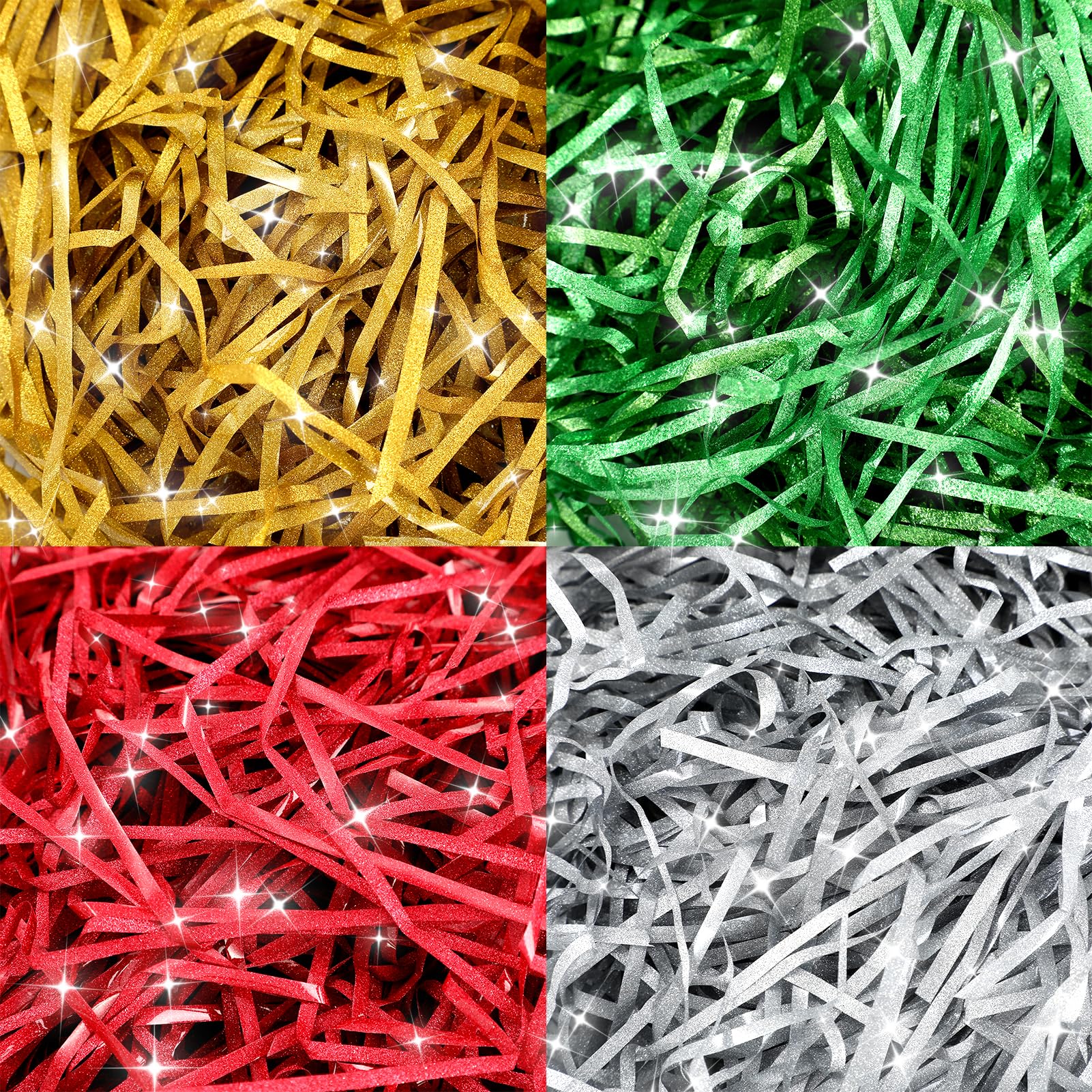 Candcamp 4 Pack Glitter Shredded Tissue for Hampers & Gift Boxes - 200 Grams Wrapping Paper Filler for Birthdays & Christmas
