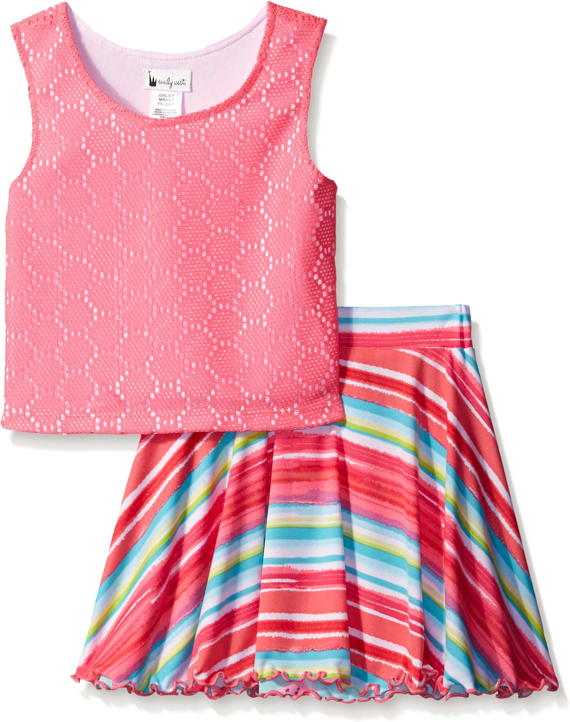 Emily West Girls' Big Knit Striped to Watermelon Print Skirt Set