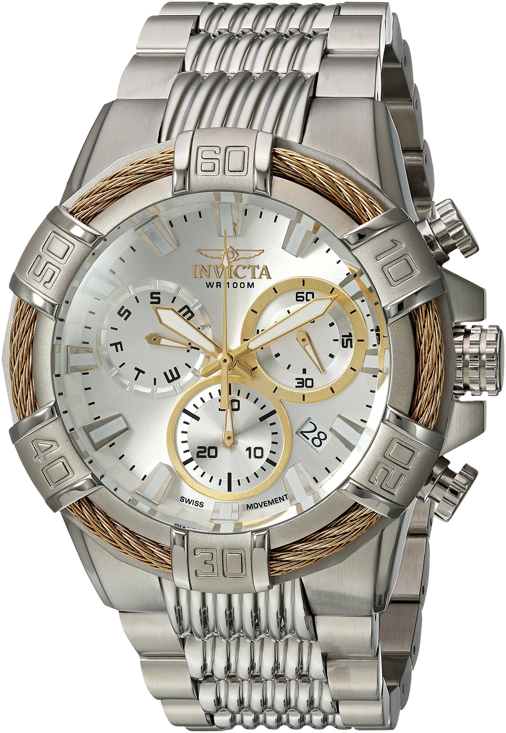 Invicta Men's Bolt Quartz Watch with Two-Tone-Stainless-Steel Strap, 16 (Model: 25864 & 25513), Silver, Chronograph
